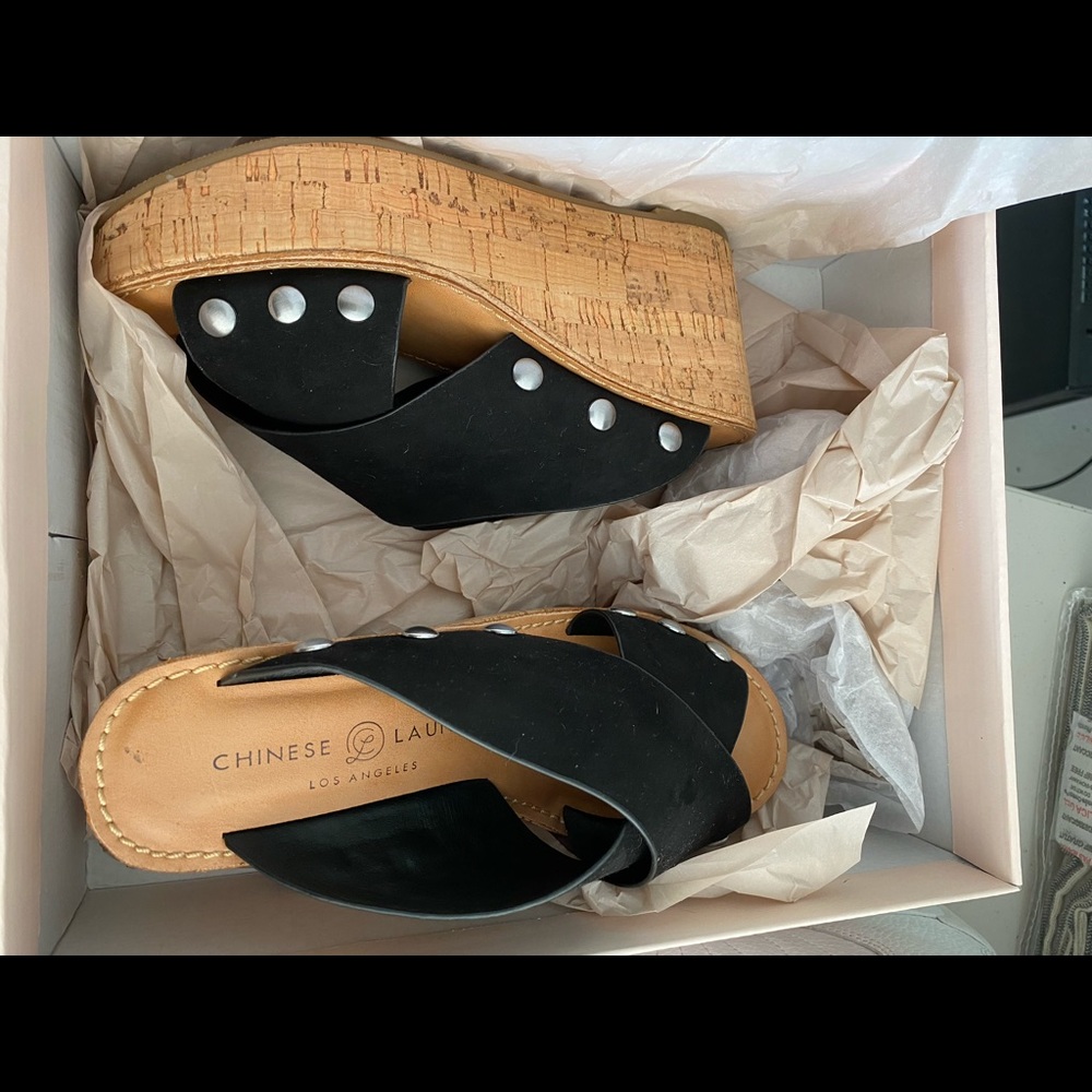 Chinese Laundry black suede wedge